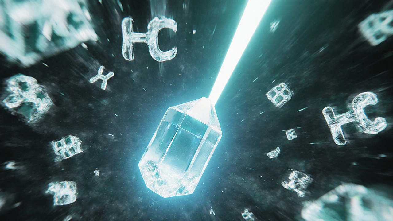 Laserový paprsek ničí THC molekuly, zatímco CBD krystal září