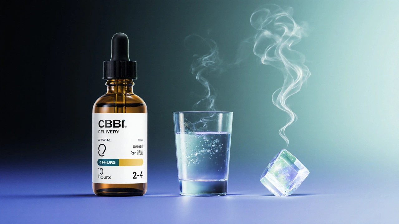 Tři formy CBD s různou dobou účinku: olej, kapsle a krumb.