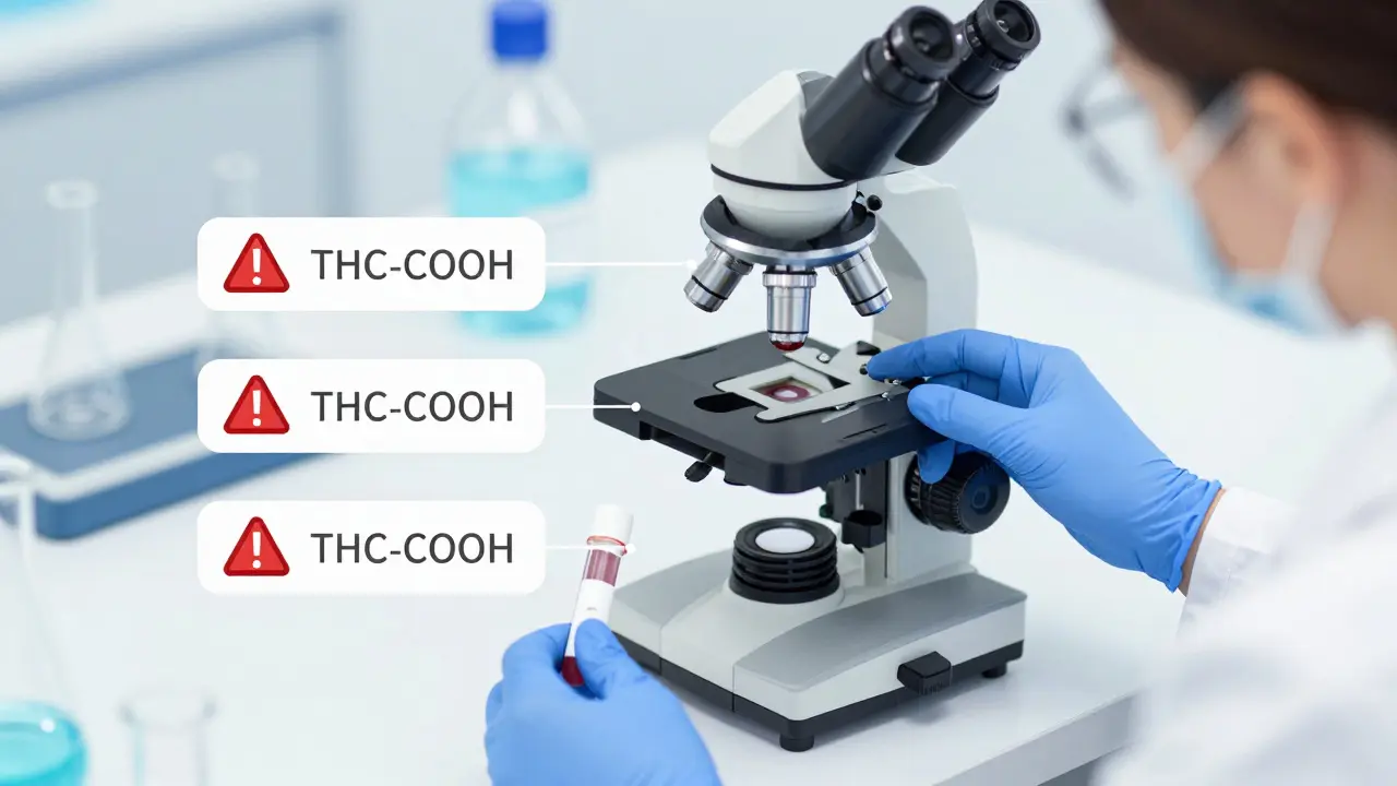 Laboratorní testy moči, krve a vlasů detekující stejný metabolit THC-COOH