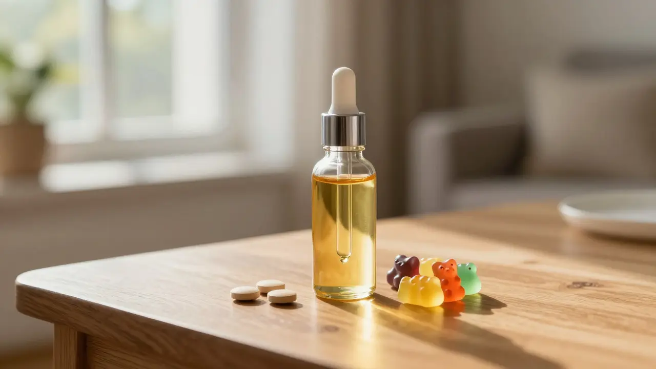 Bezpečnější alternativy k vapes: olejové kapky a gumičky na dřevěném stole