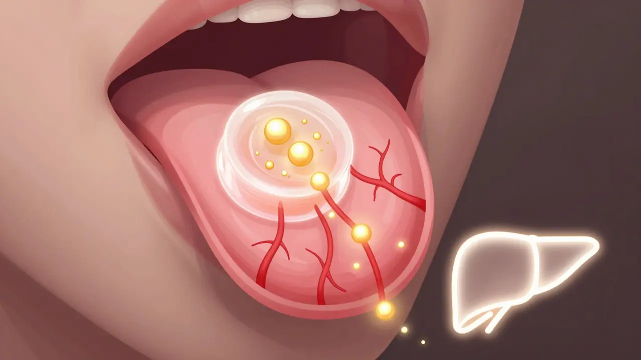 Ilustrace podjazykové absorpce THC z lizáku do krevního oběhu
