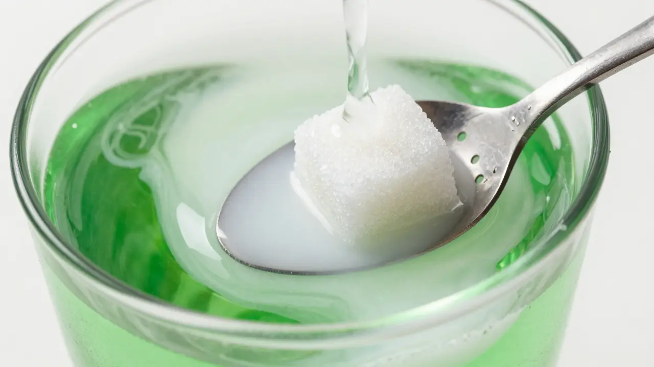 Příprava absintu s cukrem a vodou, efekt louche