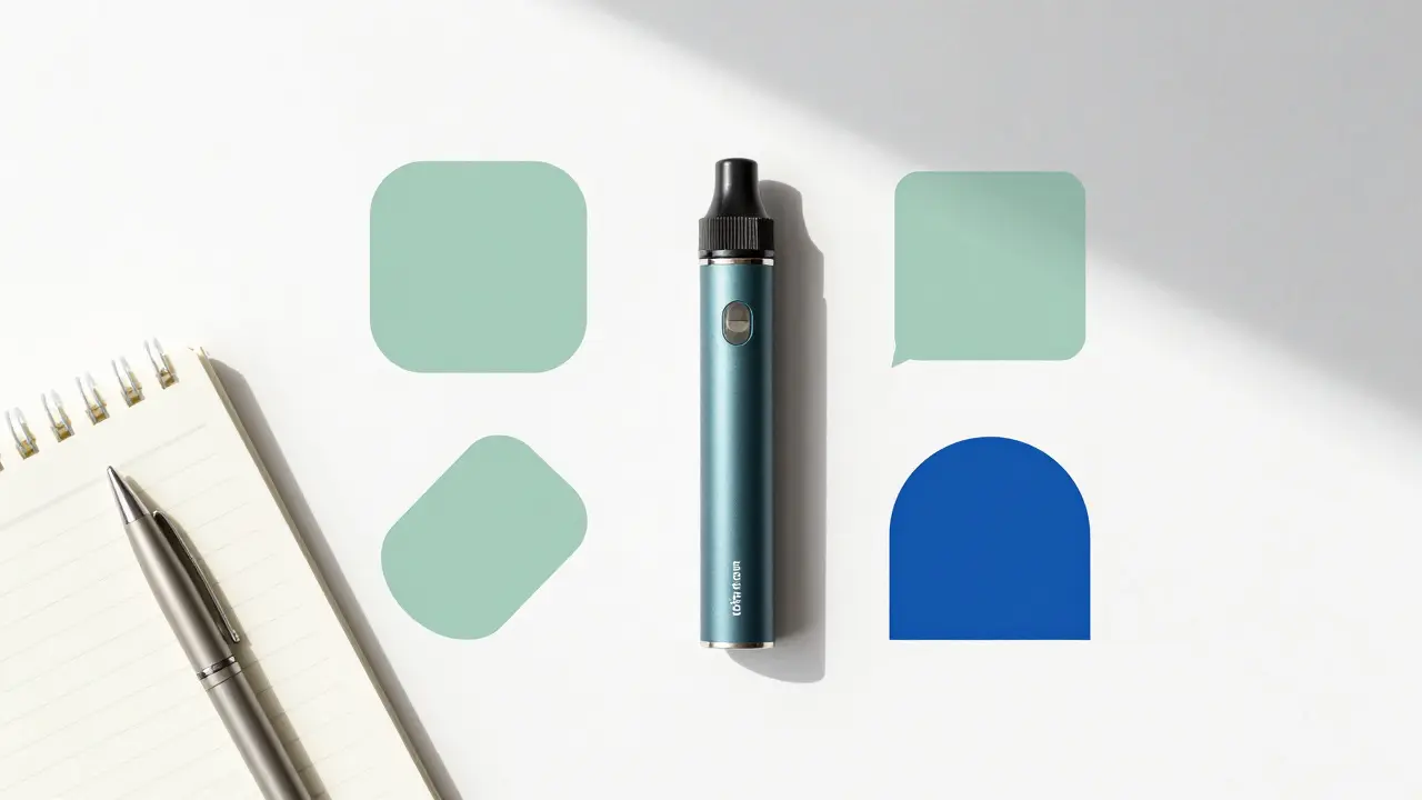 Vape zařízení a poznámkový blok symbolizující sledování dávkování