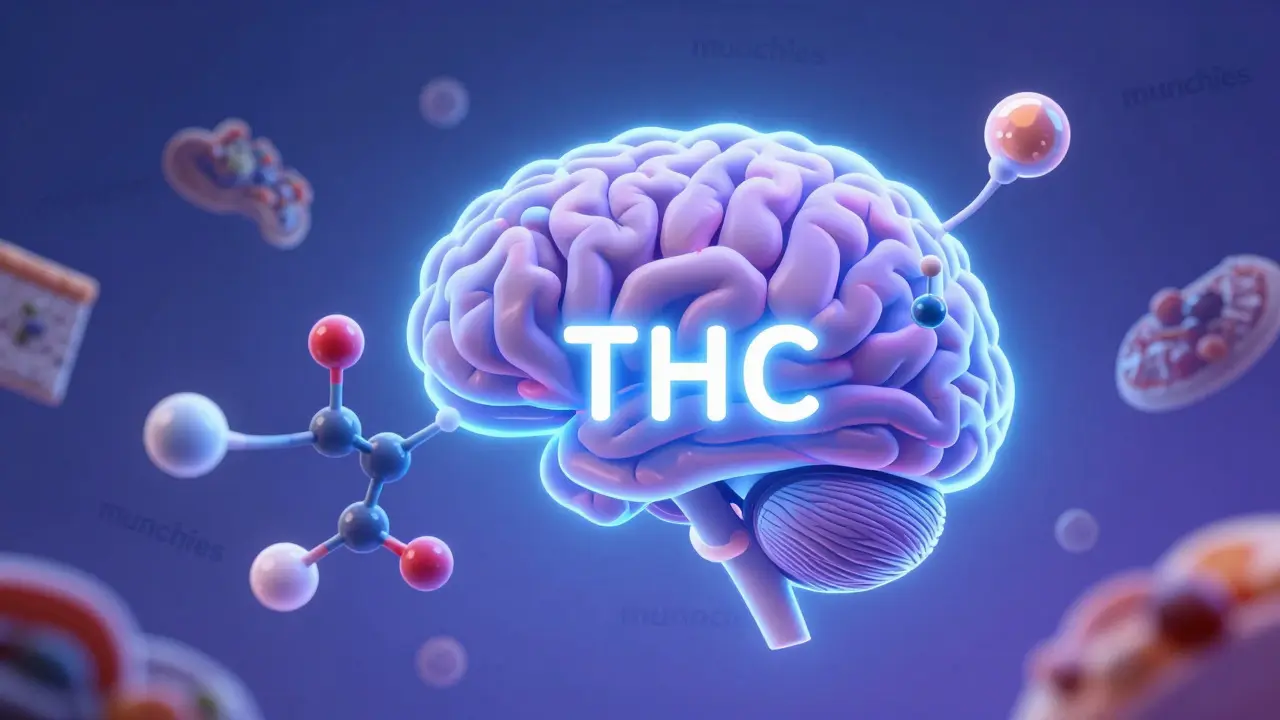 Umělecká vizualizace mozku a molekul THC