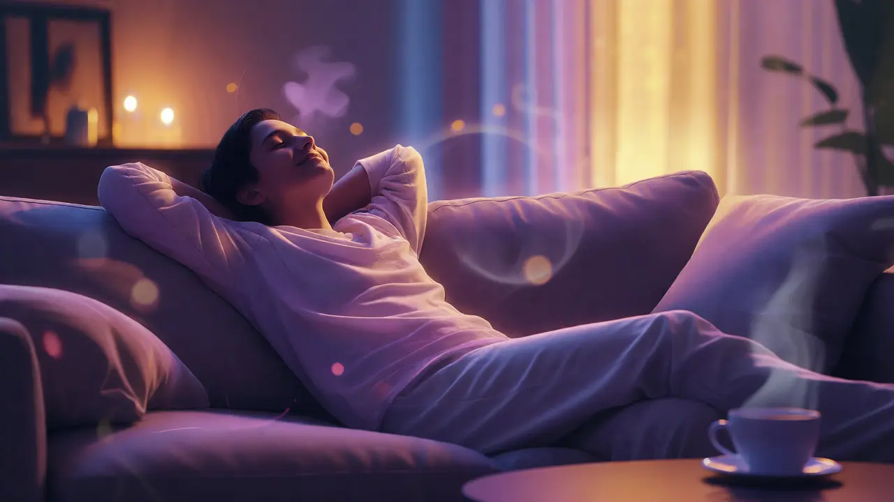 Osoba relaxující na gauči po užití edible
