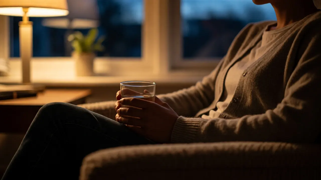 Relaxovaná osoba sedící v křesle večer doma